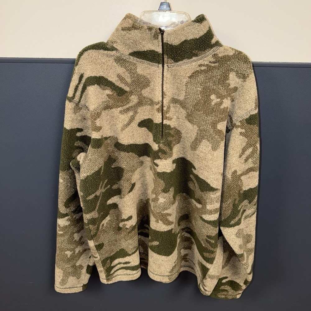 Cabela's Camo Quarter Zip ¼ Fleece Windshear Pullover Mediium Green‎ Beige Men's